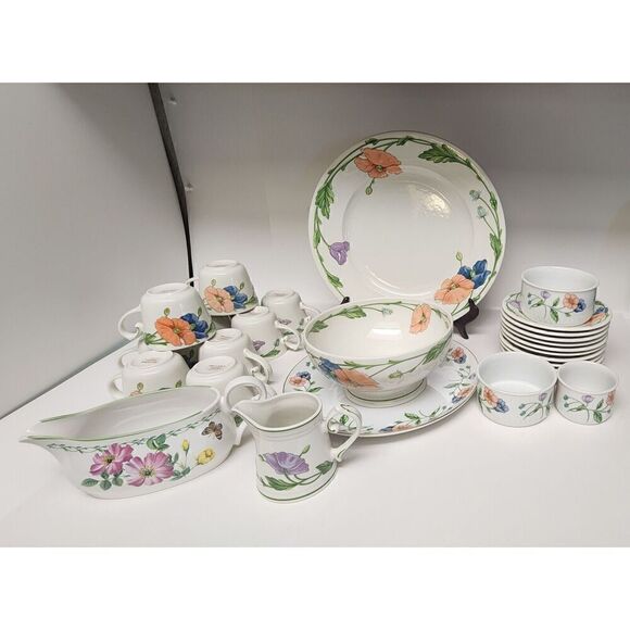 VILLEROY & BOCH Amapola Dinnerware Servingware Teacups Saucers Platter 28 PCS - Picture 2 of 11
